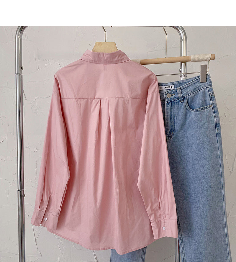 Long sleeve solid color shirt basic loose cardigan top  6423