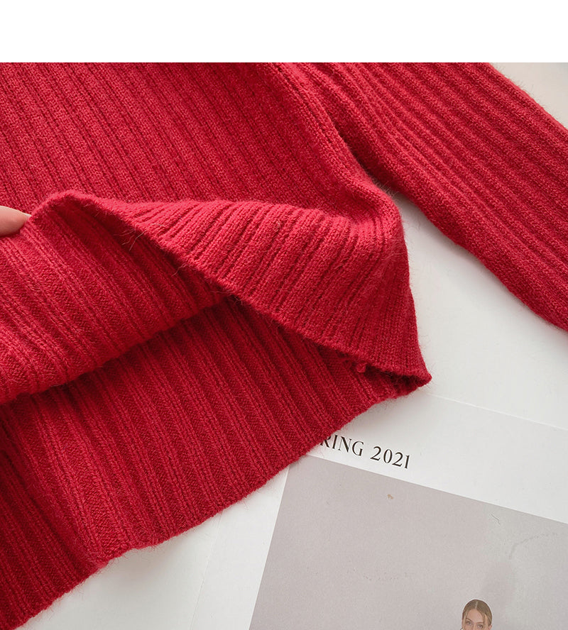 Straight neck irregular thin suspender long sleeve sweater  6444