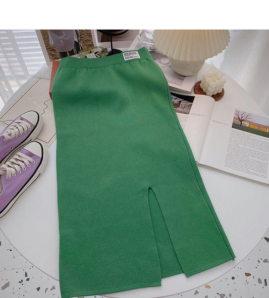 Korean version of A-line skirt with a high waist and a fork  5760