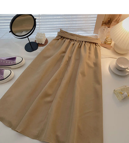 Design sense of minority foreign style high waist mid length skirt with belt  5727