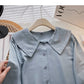 Einfarbiges Langarm-Shirt mit Babykragen, einreihig, 6422