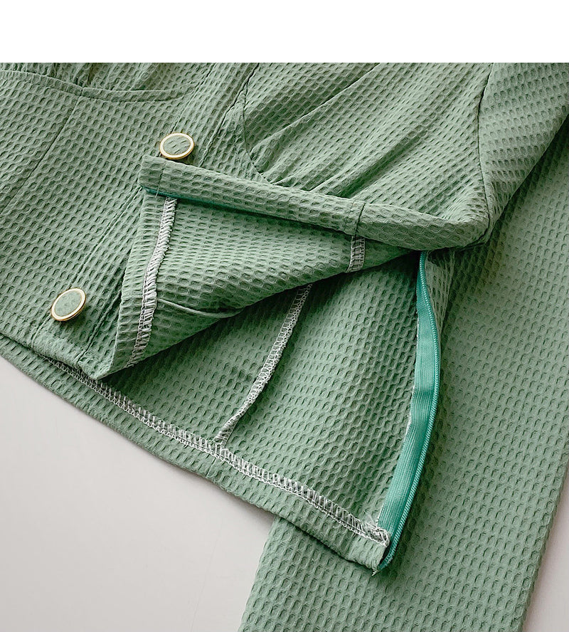 Long sleeve Vintage solid Plaid Shirt slim square neck top  6386