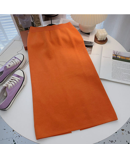 Hong Kong Style thin high waist split A-shaped medium and long skirt  5770