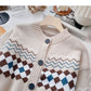 Lazy style retro fashion contrast color long sleeve round neck top  6062