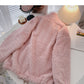 Loose Plush coat with drawcord design and stand collar warm top  6223