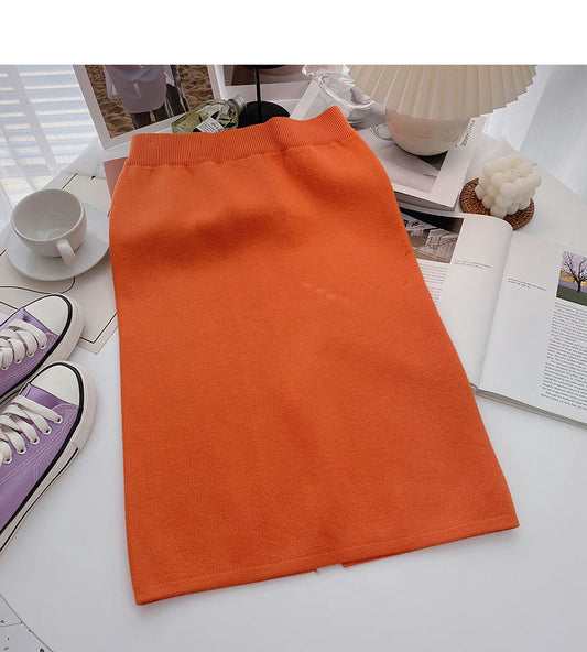 Fashion temperament solid color high waist split A-line skirt  5759