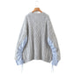Design sense splicing sleeve round neck Pullover medium length sweater  7477