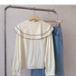 Baby collar long sleeve Vintage shirt casual loose top fashion  6431