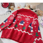 Christmas hat jacquard contrast sweater long sleeve Pullover Top  6161