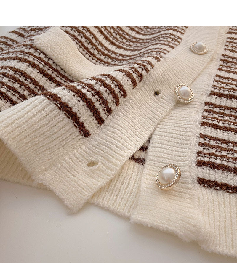 Design sense Vintage pearl button stripe long sleeve slim loose top  5873