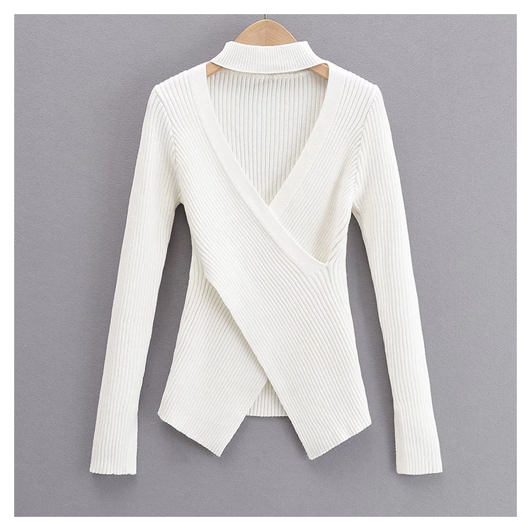 Vintage high street neck cross V-Neck Sweater  7202