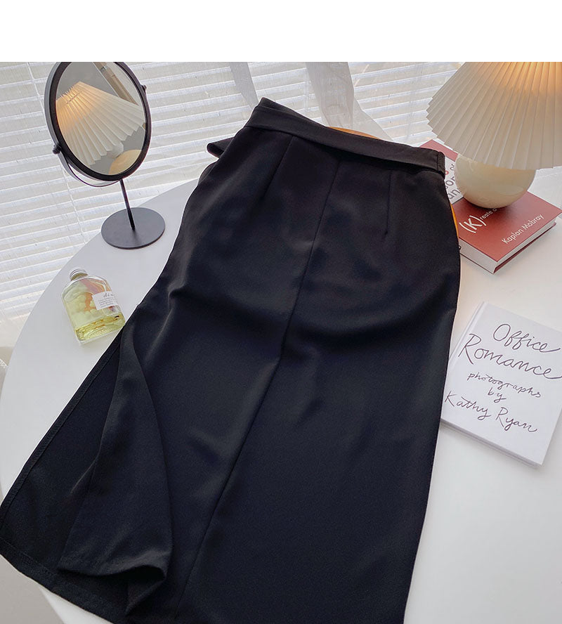 Korean version side split small design shows thin temperament A-line skirt  5695
