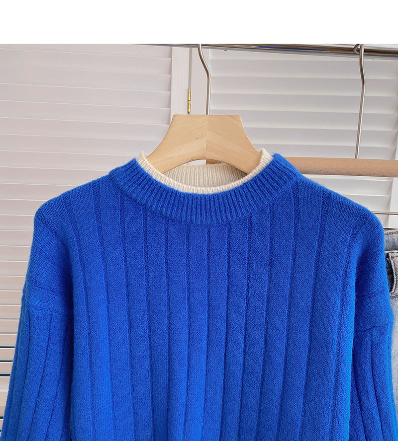 Design color contrast crew neck Pullover Sweater  6163