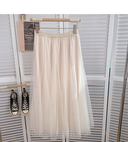Korean versatile slim elastic high waist medium length A-line skirt  5792
