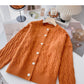 Single breasted crew neck solid twist sweater coat  6175