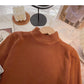 Solid color simple and versatile stand collar Pullover long sleeve Knitted Top  6655