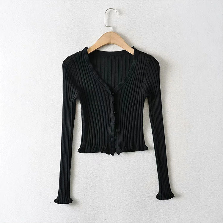 Vintage Pullover mit Pilzkanten, schmales Oberteil mit hoher Taille 7181