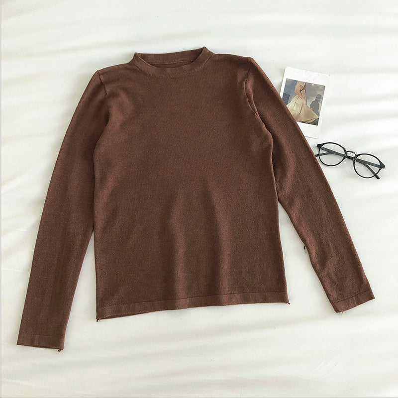 Korean pure color thin bottomed sweater  6445