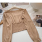 French Vintage Square Neck Long Sleeve Shirt  6368