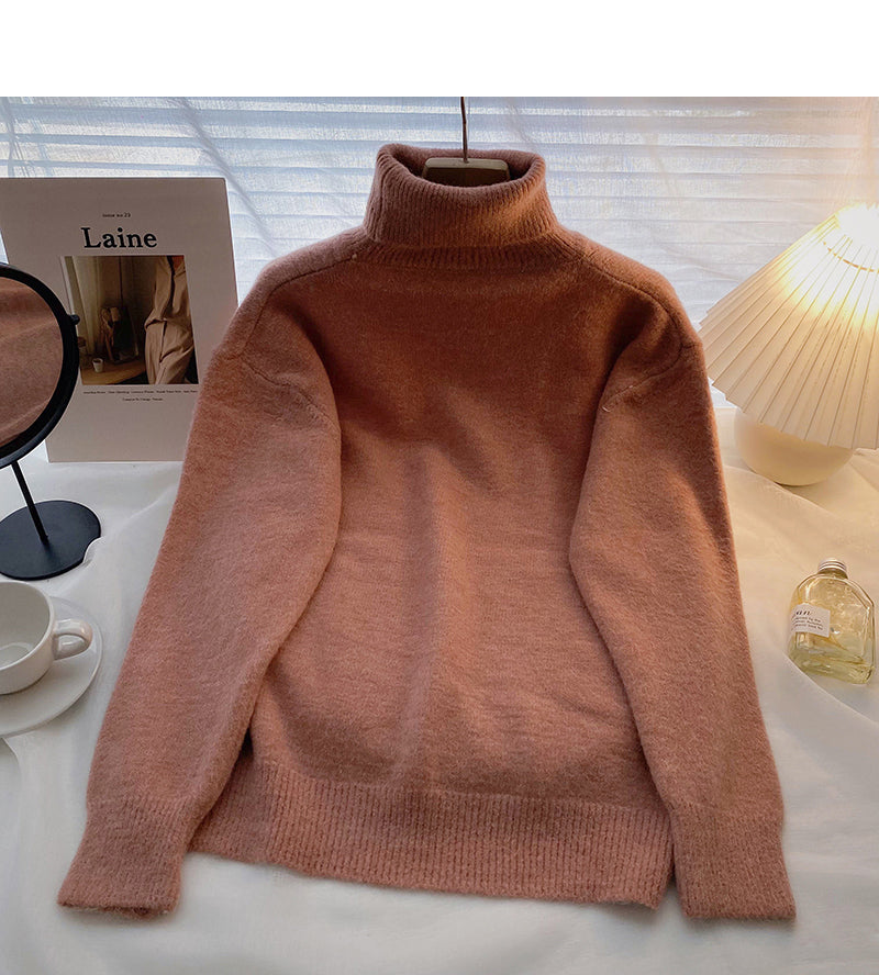 High neck sweater retro minority long sleeve Pullover loose top  6562