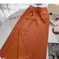 Korean high waist side split design pure color A-line skirt  5721