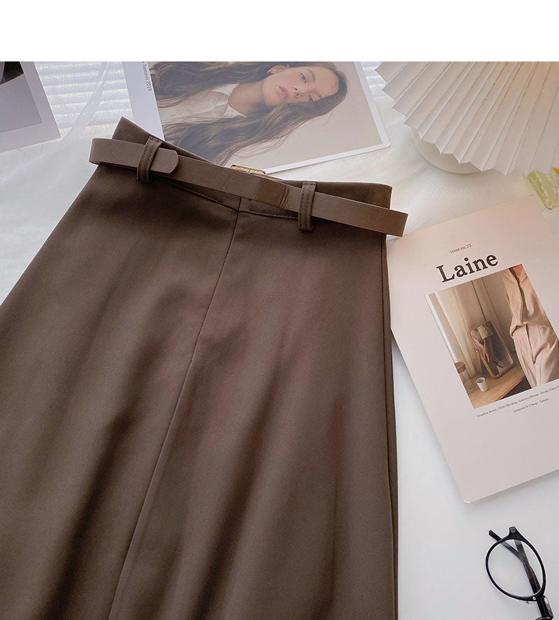 Hong Kong style fashion slim A-shaped high waist leisure skirt with belt  5758