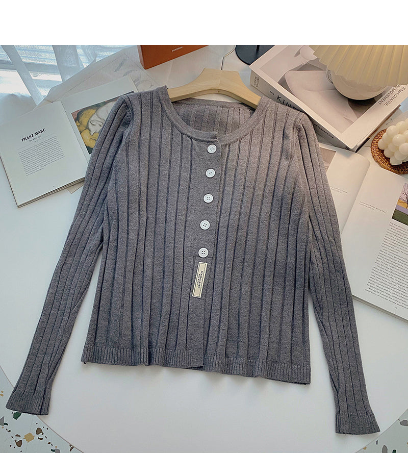 Single breasted thread solid color long sleeve sweater  6555