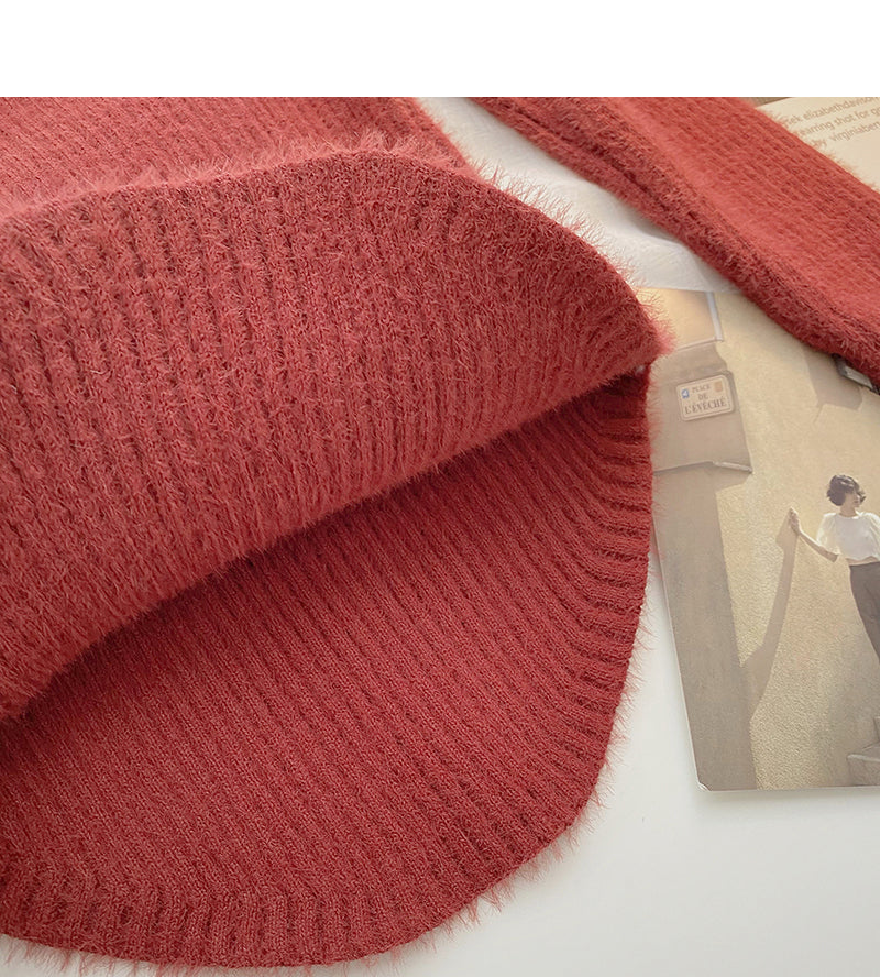 Design sense knitwear short irregular long sleeve top  6614