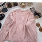 Gentle French retro pearl button V-Neck long sleeve top  6051