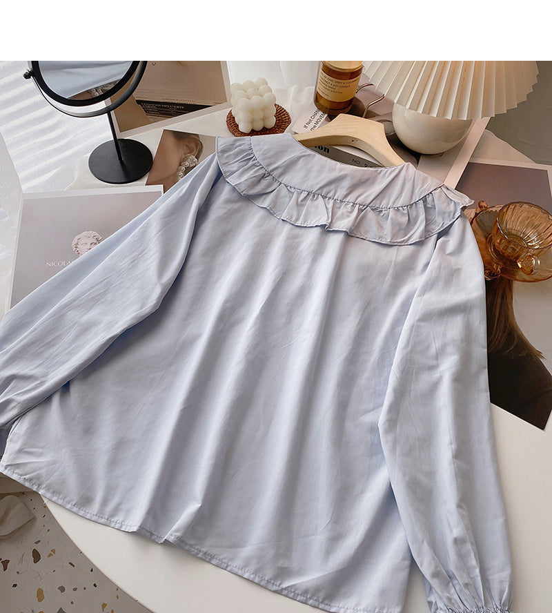 Lace Baby collar shirt age reducing versatile long sleeve top  6427