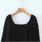 Square neck French collarbone exposed minority Lantern Sleeve Top  7216