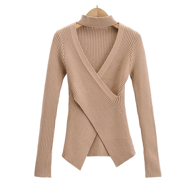 Vintage high street neck cross V-Neck Sweater  7202