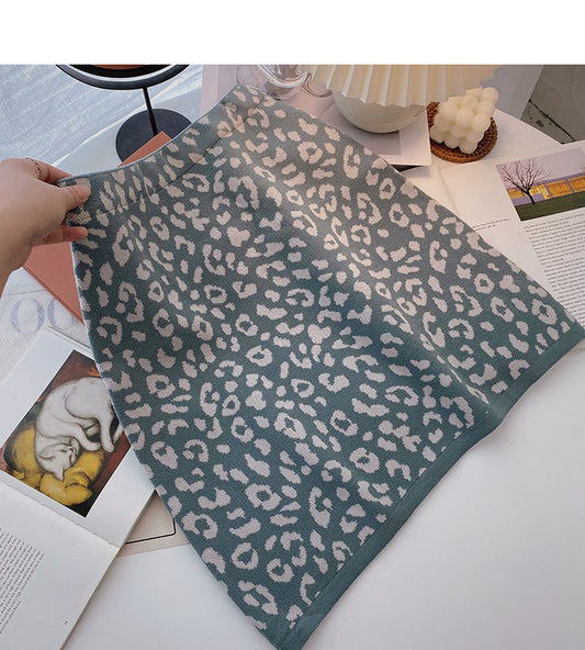 Hong Kong style leisure retro leopard print wrap hip high waist A-line skirt  5441