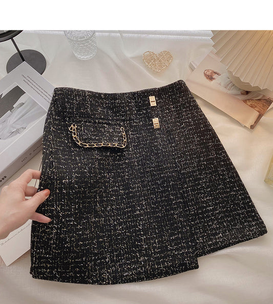 Fashion retro bright silk wool high waist A-shaped skirt  5495