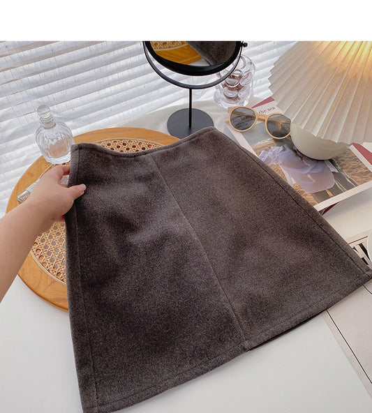 Korean casual solid color versatile simple slim high waist A-line skirt  5443