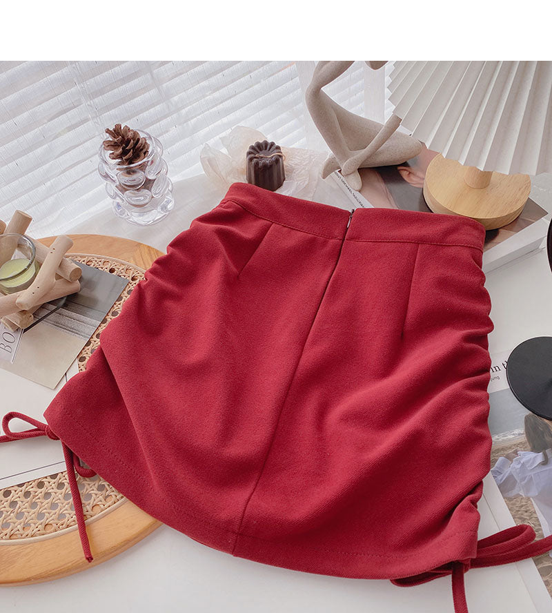 High waist hip wrap design, personalized slim drawstring A-line skirt  5398