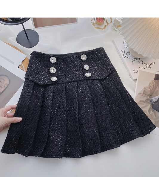 Pleated skirt women's diamond studded high waist Sequin A-line skirt  5390