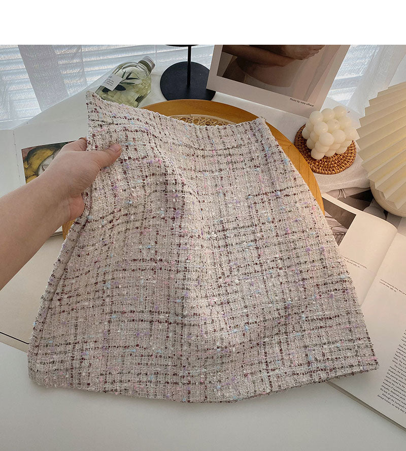 Gas retro tweed Plaid high waist A-shaped Hip Wrap Skirt  5503