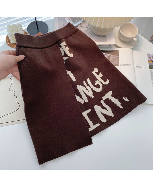 New Korean minority fashion retro printed letter high waist A-shaped skirt  5431