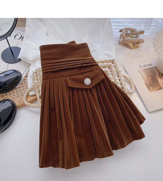 New Korean high waist slim, niche design, pressure pleated skirt  5395