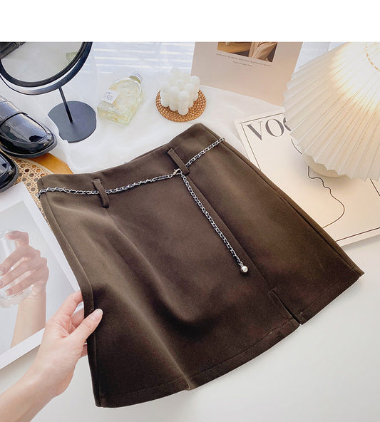 New high waist chain design retro slim A-line skirt  5453