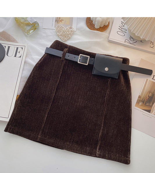 Hong Kong style leisure retro solid color slim high waist A-line skirt  5494