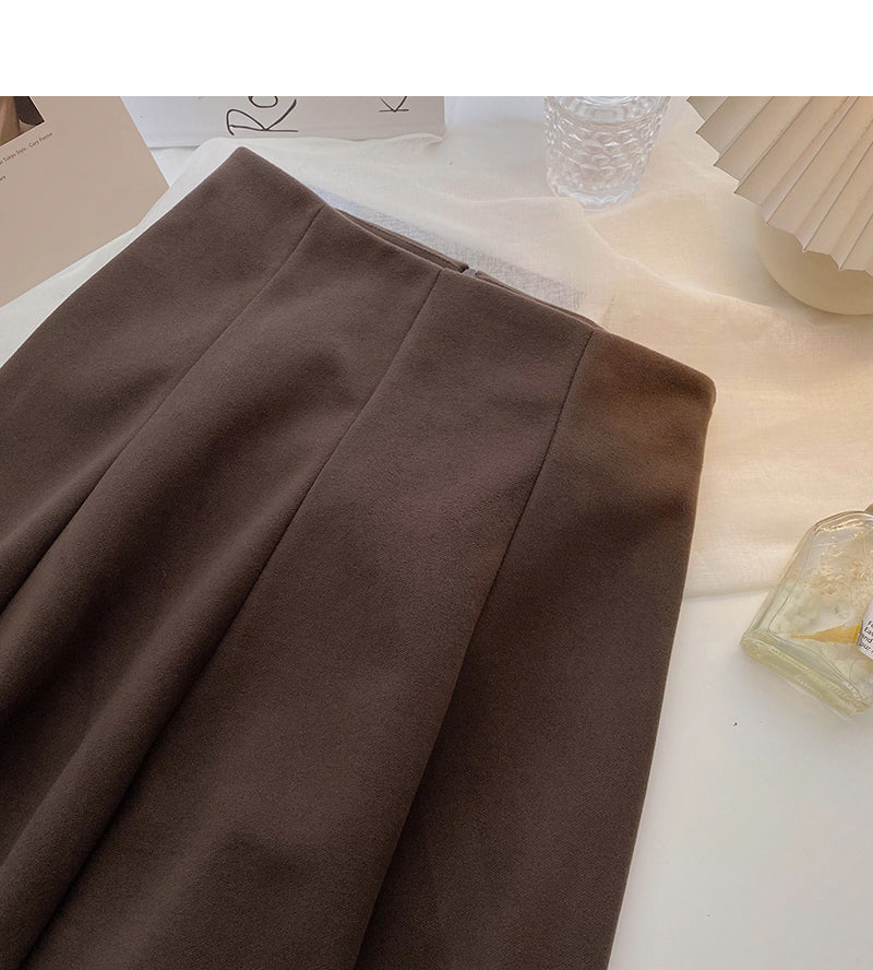 Korean fashion versatile solid color slim high waist pleated skirt  5419