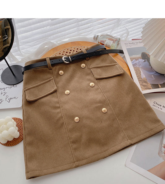 High waist wrap buttock double breasted design, slim retro skirt  5496