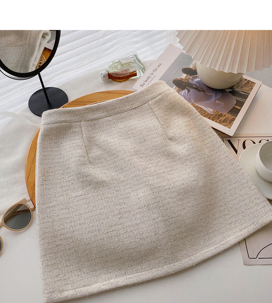 Exotic gold silk tweed A-shaped high waist skirt  5472