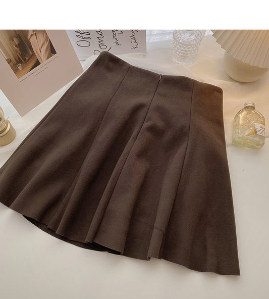 Korean fashion versatile solid color slim high waist pleated skirt  5419