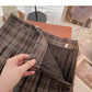 Retro age reducing versatile student A-shaped high waist plaid skirt  5473
