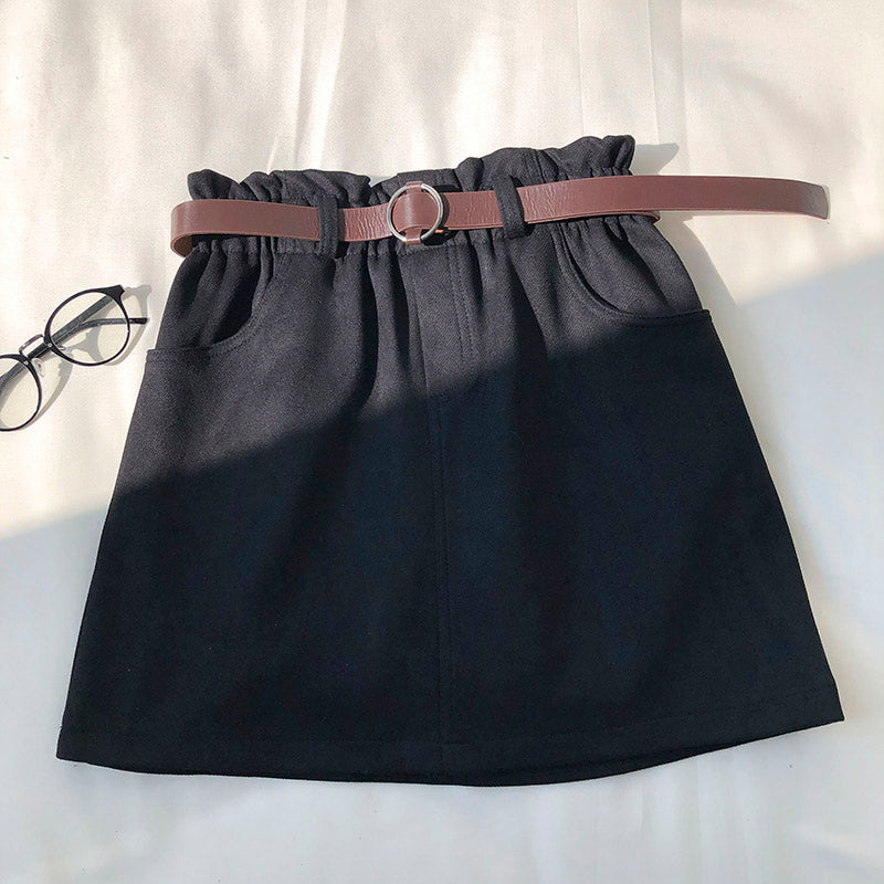 New Korean solid color basic versatile elastic waist A-line skirt  5289