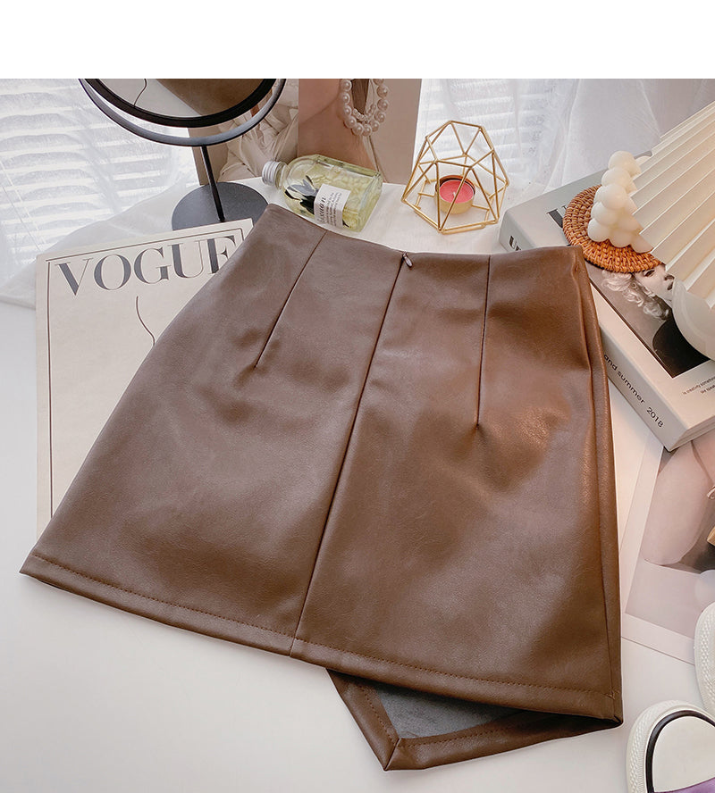 Korean irregular PU leather high waist wrap hip slim fashion skirt  5378
