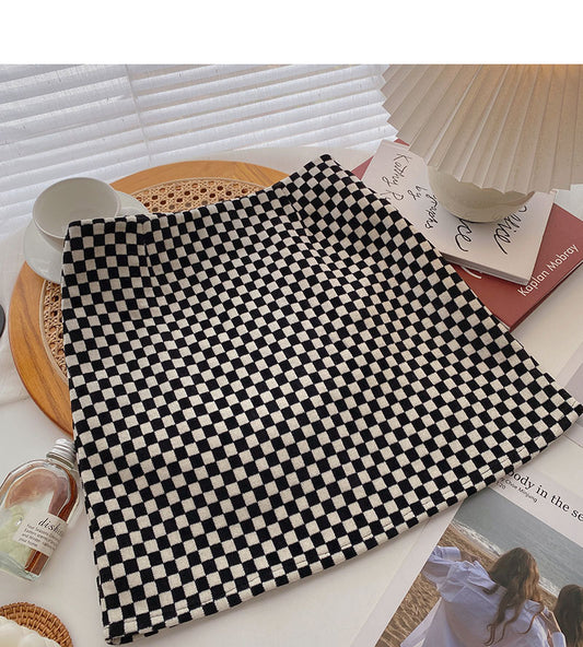 Jupe à carreaux rétro à taille fine 5344